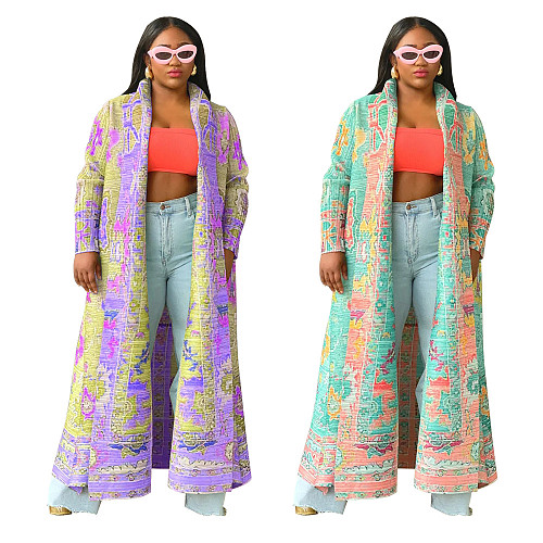 Fashion Printed Women Windbreak Long Coat YF-10634