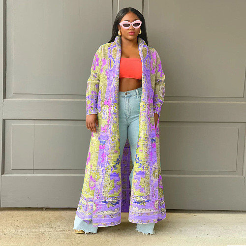 Fashion Printed Women Windbreak Long Coat YF-10634