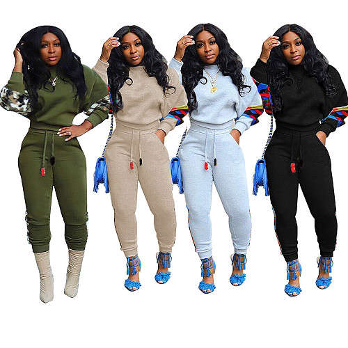 Casual Print Mosaic Long Sleeve Sweatpants Two-piece Set ORY-5144