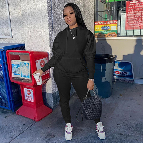 Solid Long Sleeve Drawstring Tops and Pants Sweatsuit YIM-213