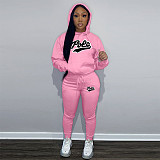 Autumn Winter Casual Women Print Hooded And Pants Large Size Suits DN-N8999P30