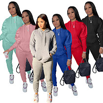 Solid Long Sleeve Drawstring Tops and Pants Sweatsuit YIM-213