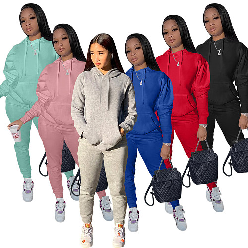 Solid Long Sleeve Drawstring Tops and Pants Sweatsuit YIM-213