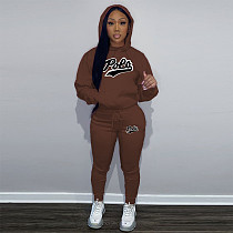 Autumn Winter Casual Women Print Hooded And Pants Large Size Suits DN-N8999P30