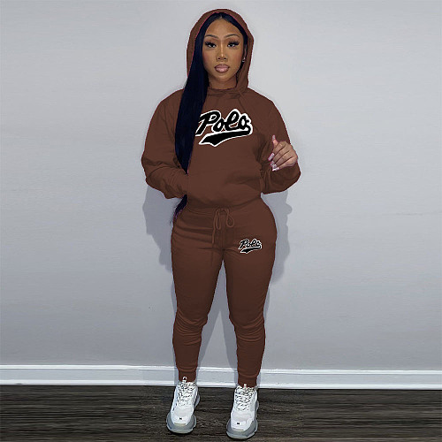 Autumn Winter Casual Women Print Hooded And Pants Large Size Suits DN-N8999P30