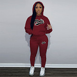 Autumn Winter Casual Women Print Hooded And Pants Large Size Suits DN-N8999P30