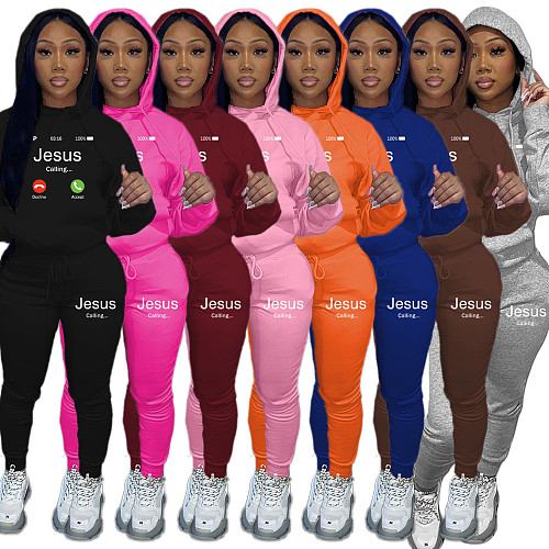Casual Plus Size 5XL Suits Girls Printed Long Sleeves Hoodies And Bodycon Pants DN-N8999J23