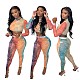 Women Long Sleeves O Neck Skinny Multicolor Print Club Outfits 2pcs YB-60180