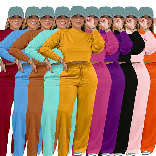 Short Top Straight Leg Pants Pockets Set YH-5331