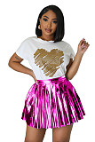 Shiny Skirts High Waisted Metallic A Line Pleated Skater Skirt HXZY-0294