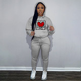 Long Sleeves Print Hooded Patchwork Casual Outfits 2pcs Winter YB-6120