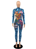 Print Turtleneck Pencil Pants Casual 2pcs Women Set YB-6003