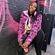 Women Camouflage Print Zipper Lapel PU Leather Cotton Short Coat MXXB-M22TP520