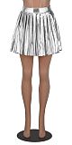 Shiny Skirts High Waisted Metallic A Line Pleated Skater Skirt HXZY-0294