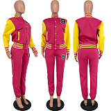 Women Letter Baseball Jacket and Pant Two-Piece Set YH-5244