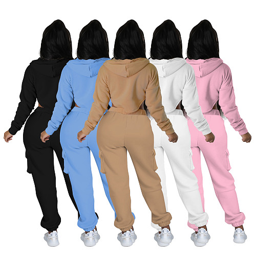 Winter Zip Up Hooded Coat Cargo Pants Tracksuits YB-60185