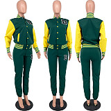 Women Letter Baseball Jacket and Pant Two-Piece Set YH-5244