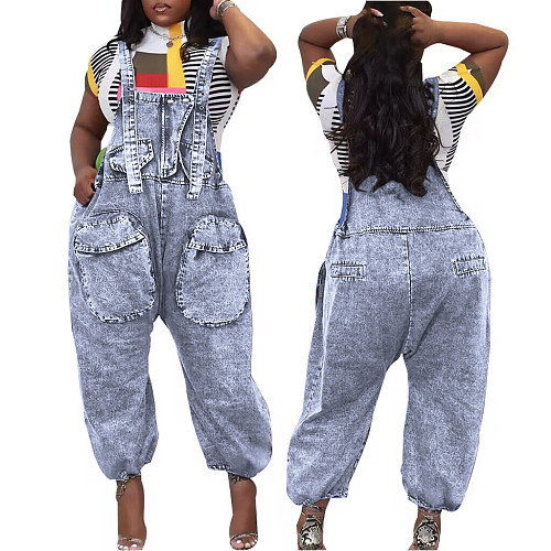 Cropped Ankle Banded Pants Loose Fitting Adjustable Strap Jumpsuits HSF-2608