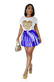 Shiny Skirts High Waisted Metallic A Line Pleated Skater Skirt HXZY-0294