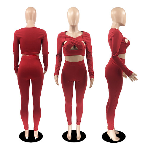 Bandage Criss Cross Crop Top Two Piece Set YB-6115