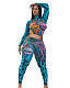 Print Turtleneck Pencil Pants Casual 2pcs Women Set YB-6003