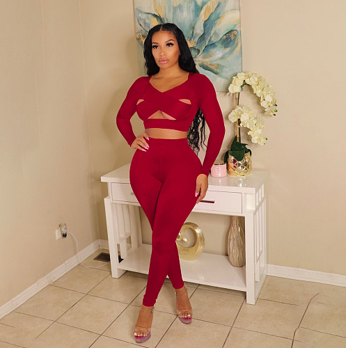 Bandage Criss Cross Crop Top Two Piece Set YB-6115