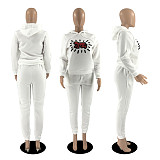 Long Sleeves Print Hooded Patchwork Casual Outfits 2pcs Winter YB-6120