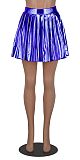 Shiny Skirts High Waisted Metallic A Line Pleated Skater Skirt HXZY-0294