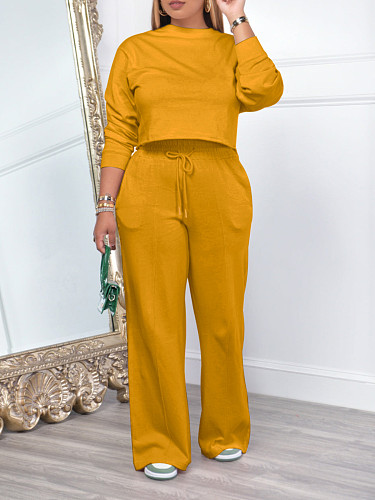Short Top Straight Leg Pants Pockets Set YH-5331