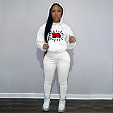 Long Sleeves Print Hooded Patchwork Casual Outfits 2pcs Winter YB-6120