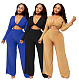 V-Neck Solid Long-Sleeved Autumn and Winter Pants Suit YB-6105