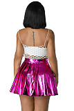 Shiny Skirts High Waisted Metallic A Line Pleated Skater Skirt HXZY-0294