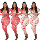 New Year Christmas Pattern Printed Homewear Jumpsuit SHD-9468