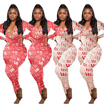 New Year Christmas Pattern Printed Homewear Jumpsuit SHD-9468