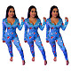 Casual Christmas Printed Long Sleeved Home Jumpsuit SHD-9467
