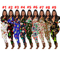 Women's Christmas Printed Long Sleeve Home Jumpsuit SHD-9451