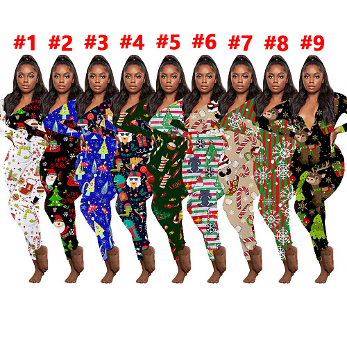 Women's Christmas Printed Long Sleeve Home Jumpsuit SHD-9451