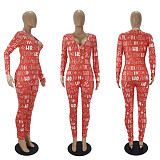 New Year Christmas Pattern Printed Homewear Jumpsuit SHD-9468