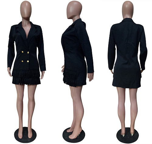 Black Slim Buttons Tassel Ladies Suit Coat LSL-8020