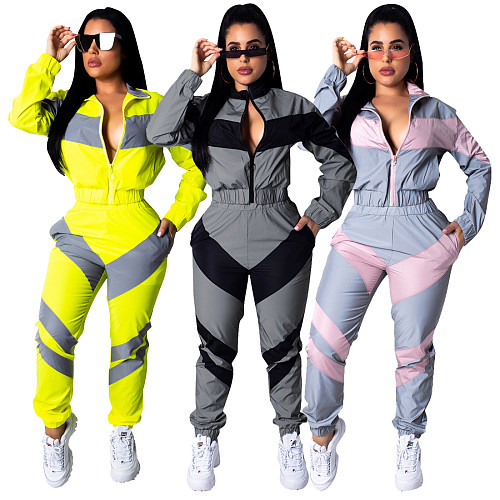 Zippered Lightweight Windbreaker Jacket Pants Tracksuit SHD-9056