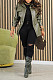Women Green PU Leather Buttons Suit Jacket OD-8634