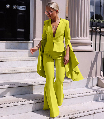 Ladies Lapel Irregular Large Sleeved Flare Pants Suit Set LSL-8021