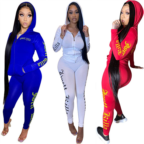 Long Sleeve Hooded Sportwear Zipper Coat Pants Two Pieces Set LSL-6399