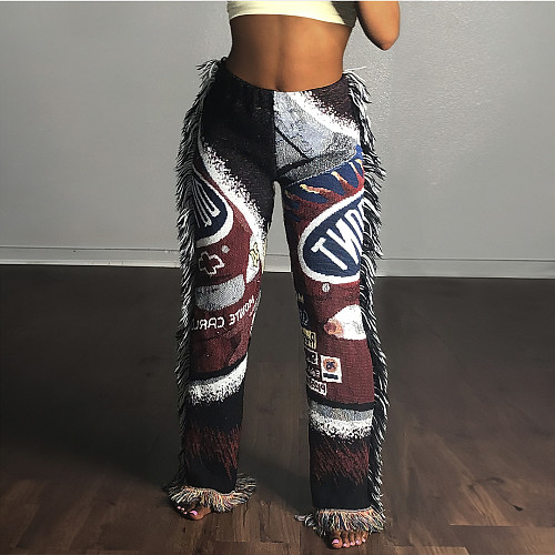 Tassel Pants Elastic Waist Trousers Women's Trend Streetwear RS-8812