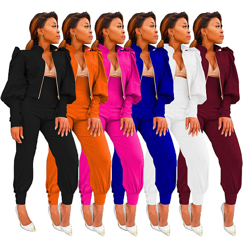 Mock Neck Zipper Long Sleeves Casual Club Outfits 2pc Women MAE-2120