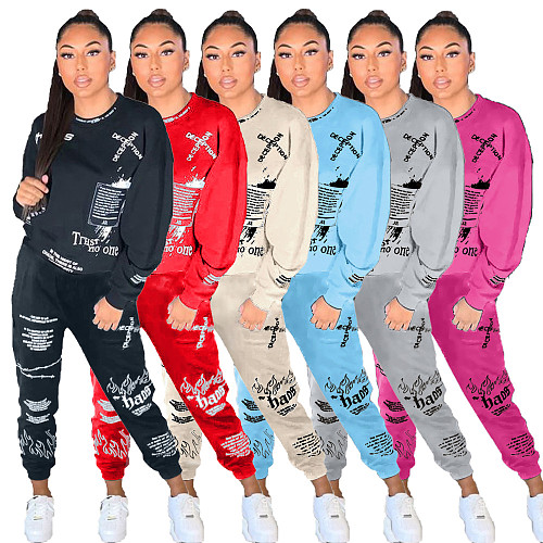 Letter graffiti printed Sweatshirt+Joggers Pants Matching Set NM-8325