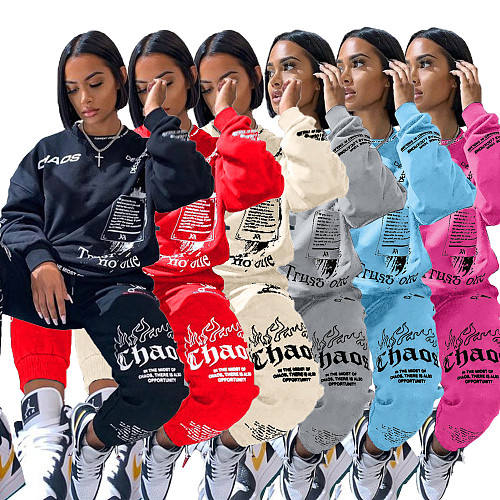Letter graffiti printed Sweatshirt+Joggers Pants Matching Set NM-8325