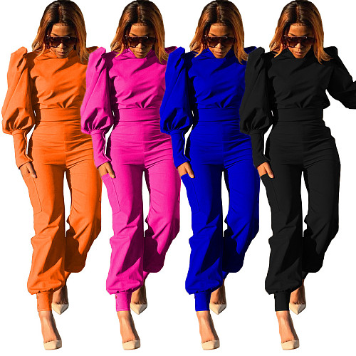 Puff Sleeve Tops High Waist Pants Suits Autumn And Winter Outfit MAE-2121