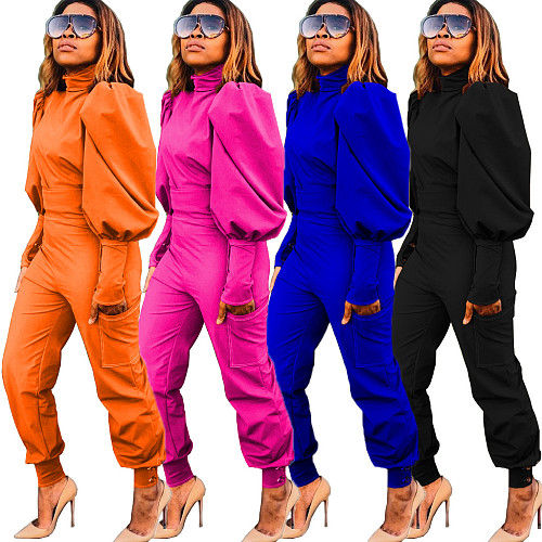 Puff Sleeve Tops High Waist Pants Suits Autumn And Winter Outfit MAE-2121
