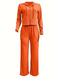 Women Orange Zipper Hoodies And Long Pants Casual Sets ORY-5256